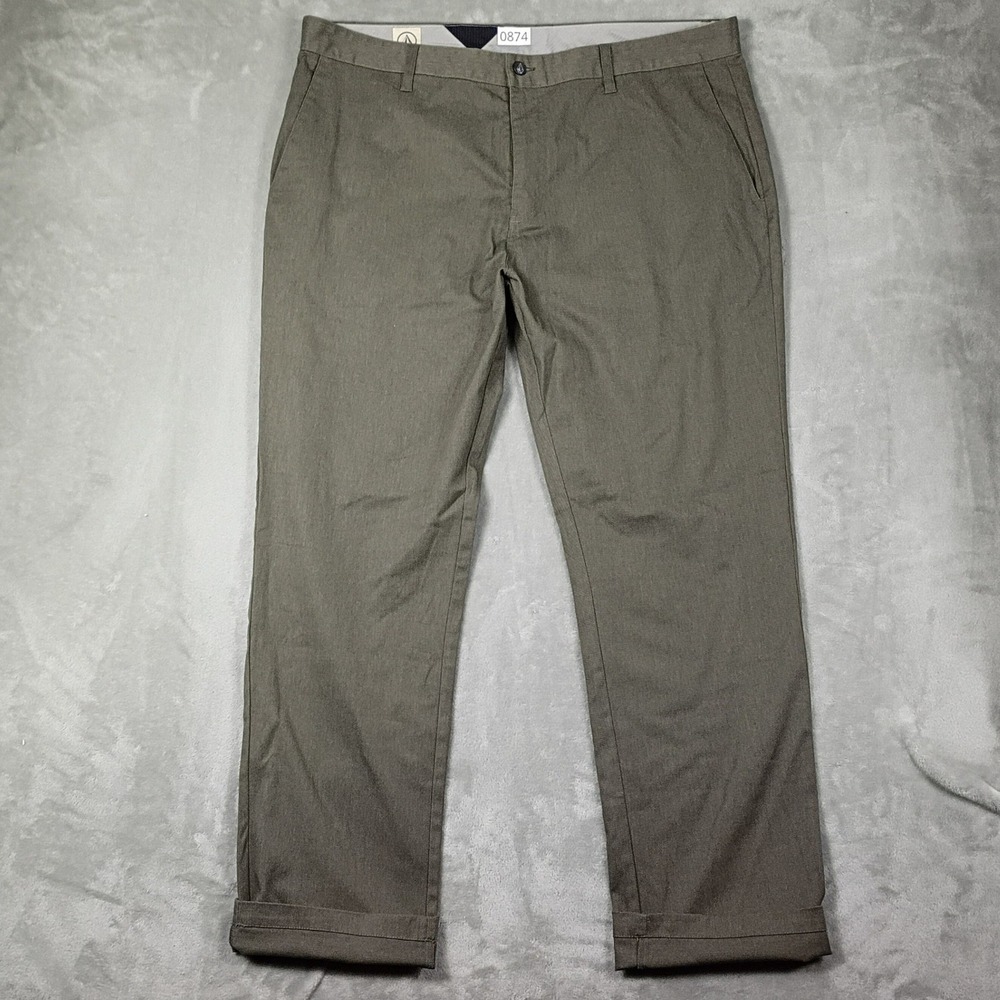 Volcom Chino Pants Mens Size 40 Olive Green Straight Leg Skate Streetwear